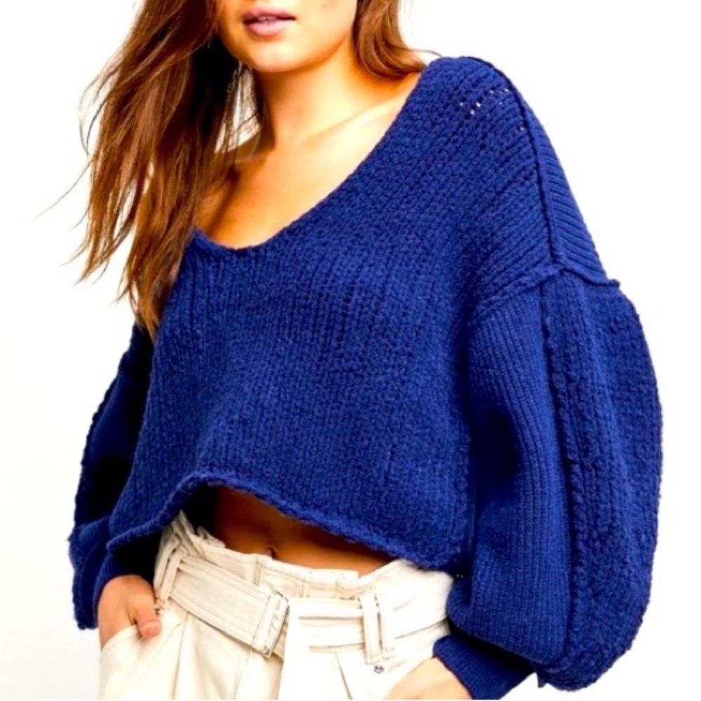 Free People Sea Bright Pullover Knit Sweater in Vanguard Blue